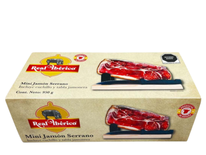 Jamón Serrano Mini Real Ibérico Español incluye Tqbla y cuchillo 950g